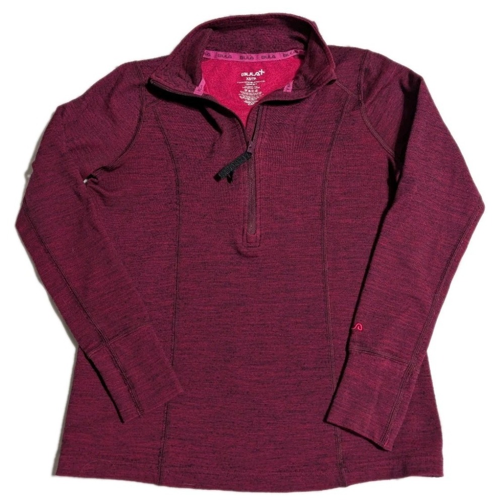 BULA Merino Wool Quarter Zip Base Layer Womens XS Pink Thermal Ski‎ Top